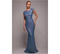 Goddiva Cowl Back Sequin Maxi Dress - Blue by Goddiva - Blue - 12