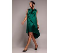 Goddiva Cowl Neck Back Wing Satin High Low Midi Dress - Emerald Green by Goddiva - Emerald Green - 14
