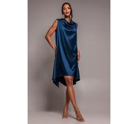 Goddiva Cowl Neck Back Wing Satin High Low Midi Dress - Navy Blue by Goddiva - Navy - 10
