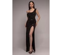 Goddiva Cowl Neck Glitter Draped Maxi Dress - Black by Goddiva - Black - 14