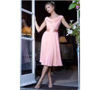 Goddiva Cowl Neck Pleated A-Line Chiffon Midi Dress - Blush Pink by Goddiva - Blush - 14