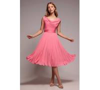 Goddiva Cowl Neck Pleated A Line Chiffon Midi Dress In Coral Coral