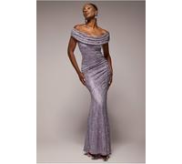 Goddiva Cowl Neck Sequin Lace Maxi Dress - Dusky Purple by Goddiva - Dusky Purple - 16