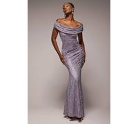 Goddiva Cowl Neck Sequin Lace Maxi Dress In Purple Purple
