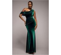 Goddiva Cowl One Shoulder Velvet Maxi Dress - Emerald Green by Goddiva - Emerald - 16