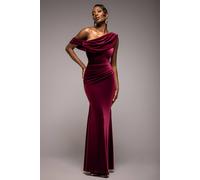 Goddiva Cowl One Shoulder Velvet Maxi Dress In Burgundy Burgundy 18