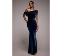 Goddiva Cowl One Shoulder Velvet Maxi Dress In Navy Navy