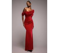 Goddiva Cowl One Shoulder Velvet Maxi Dress In Red Red