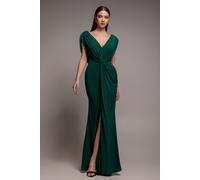 Goddiva Cowl Plunge Draped Mermaid Maxi Dress - Emerald Green by Goddiva - Emerald Green - 14