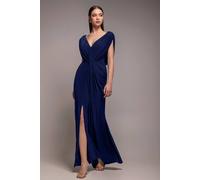 Goddiva Cowl Plunge Draped Mermaid Maxi Dress In Navy Navy