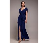 Goddiva Cowl Plunge Draped Mermaid Maxi Dress - Navy Blue by Goddiva - Navy Blue - 8