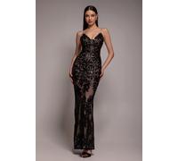 Goddiva Cross Back Diamante Strap Sequin Maxi - Black by Goddiva - Black - 6