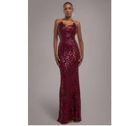 Goddiva Cross Back Diamante Strap Sequin Maxi - Burgundy by Goddiva - Burgundy - 16