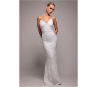Goddiva Cross Back Diamante Strap Sequin Maxi - White by Goddiva - White - 12
