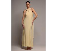 Goddiva Cross Front Scarf Back Chiffon Mermaid Maxi Dress In Lemon Lemon