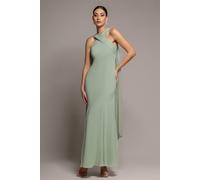 Goddiva Cross Front Scarf Back Chiffon Mermaid Maxi Dress In Light Green Light Green