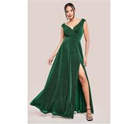 Goddiva Crossover Lurex Glitter Maxi Dress - Emerald by Goddiva - Emerald - 10