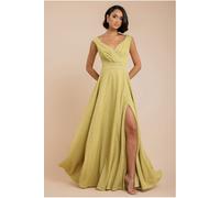 Goddiva Crossover Lurex Glitter Maxi Dress - Gold by Goddiva - Gold - 14