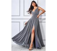 Goddiva Crossover Lurex Glitter Maxi Dress In Silver Silver 10