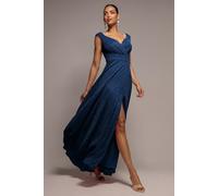 Goddiva Crossover Lurex Glitter Maxi Dress - Navy Blue by Goddiva - Navy - 8