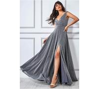 Goddiva Crossover Lurex Glitter Maxi Dress - Silver by Goddiva - Silver - 10