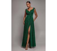 Goddiva Crossover Sparkling Glitter Maxi Dress In Emerald Emerald