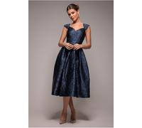 Goddiva Crushed Satin Sleeveless A Line Midi Dress - Navy Blue by Goddiva - Navy - 14