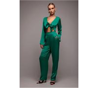 Goddiva Cut Out Satin Jumpsuit - Emerald by Goddiva - Emerald - 10
