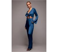 Goddiva Cut Out Satin Jumpsuit - Navy by Goddiva - Navy - 12