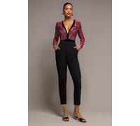 Goddiva Deep V Neck Sequin Embroidered Jumpsuit - Cerise by Goddiva - Cerise - 8