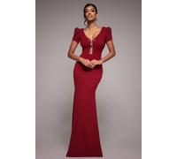 Goddiva Diamante Embellished Bow Scuba Crepe Maxi Dress In Wine Wine 18