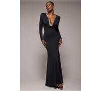 Goddiva Diamante Embellished Neck Bodycon Maxi Dress - Black by Goddiva - Black - 16