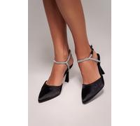 Goddiva Diamante Embellished Satin Slingback Court Heels - Black Satin by Goddiva - Black - 6