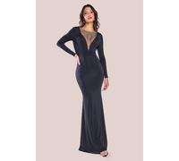 Goddiva Diamante Fishnet Cowl Back Maxi In Black Black