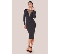 Goddiva Diamante Fishnet Cowl Back Midi - Black by Goddiva - Black - 8