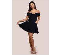 Goddiva Diamante Heart Trim A-Line Mini Dress - Black by Goddiva - Black - 8