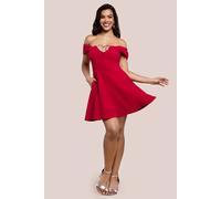 Goddiva Diamante Heart Trim A Line Mini Dress In Red Red