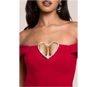 Goddiva Diamante Heart Trim A-Line Mini Dress - Red by Goddiva - Red - 12