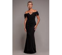 Goddiva Diamante Heart Trim Evening Maxi Dress - Black by Goddiva - Black - 10