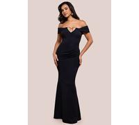 Goddiva Diamante Heart Trim Evening Maxi Dress In Black Black 14
