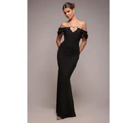 Goddiva Diamante Heart Trim Evening Maxi Dress In Black Black