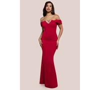 Goddiva Diamante Heart Trim Evening Maxi Dress In Red Red 12