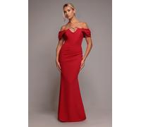 Goddiva Diamante Heart Trim Evening Maxi Dress - Red by Goddiva - Red - 14