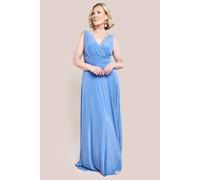 Goddiva Diamante & Scalloped Lace Neck Maxi Dress In Light Blue Light Blue 14