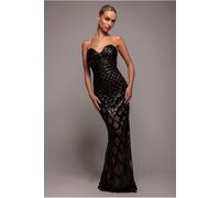 Goddiva Diamante Strap Fish Scale Sequin Maxi Dress - Black by Goddiva - Black - 8