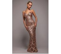 Goddiva Diamante Strap Fish Scale Sequin Maxi Dress - Champagne by Goddiva - Champagne - 18