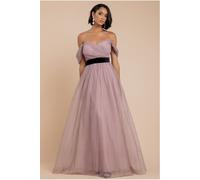 Goddiva Dobby Mesh Off The Shoulder Princess Maxi Dress - Blush by Goddiva - Blush - 12