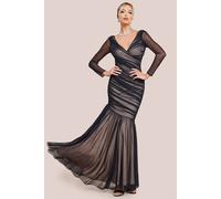 Goddiva Dobby Mesh Wrap Style Gathered Maxi Dress In Black Black 12