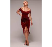 Goddiva Draped Shoulder Velvet Corset Midi In Wine Wine 18