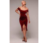 Goddiva Draped Shoulder Velvet Corset Midi In Wine Wine